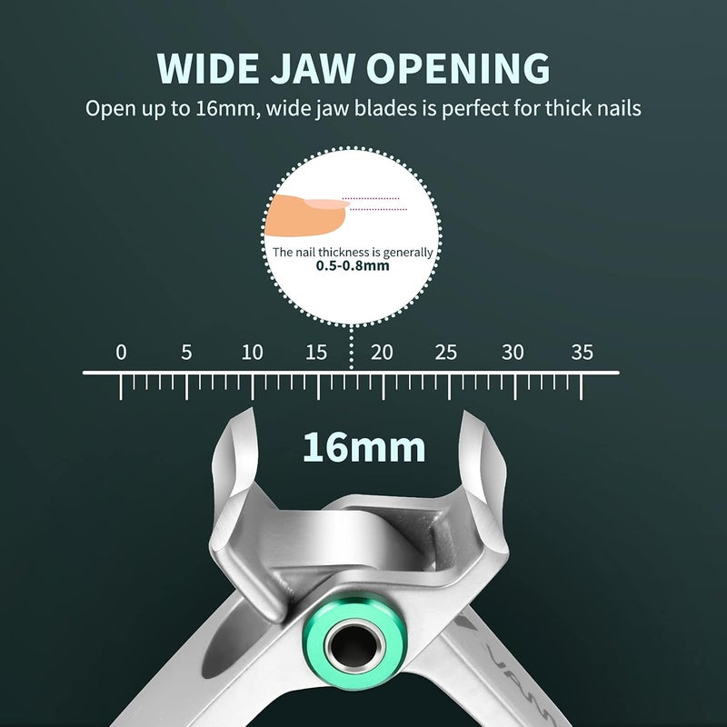 VANWIN Nail Clippers for Thick Nails, 16mm Wide Jaw Opening Oversized Toenail Clippers Cutter with Sharp Curved Blade and Nail File, Heavy Duty Stainless Steel Fingernail Clippers for Seniors Elderly - Image 2